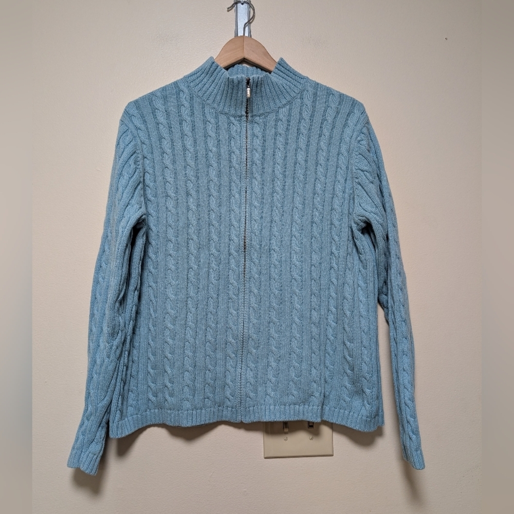 L.L. Bean Cable Knit Full Zip Sweater Women’s XL Light Blue